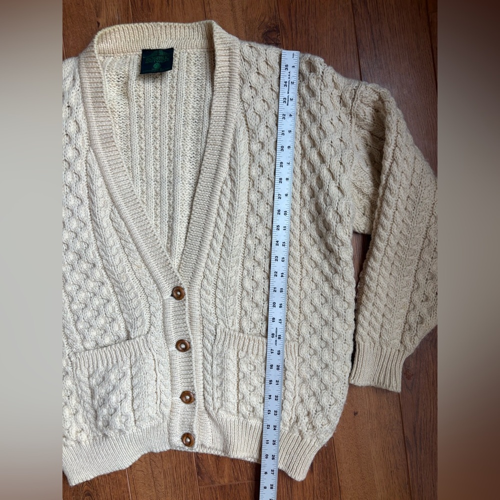 Traditional Vintage Aran Irish Fisherman Wool Cable Knit Cardigan Sweater. XL - Picture 8 of 9